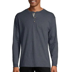 Hanes Men's and Big Men's Beefy Heavyweight Long Sleeve Three-Button Henley