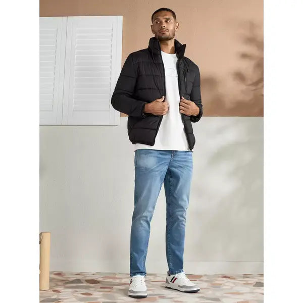 Quilted Puffer Jacket with Zip Detail - Black
