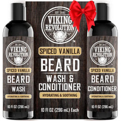 Viking Revolution Beard Wash and Beard Conditioner for Men with Argan Oil and Jojoba Oil - Beard Softener and Strengthener Beard Care Beard Shampoo and Conditioner with Beard Oil - Spiced Vanilla