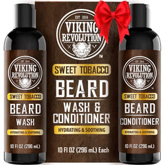 Viking Revolution Beard Wash and Beard Conditioner for Men with Argan Oil and Jojoba Oil - Beard Softener and Strengthener Beard Care Beard Shampoo and Conditioner with Beard OiLl - Sweet Tobacco