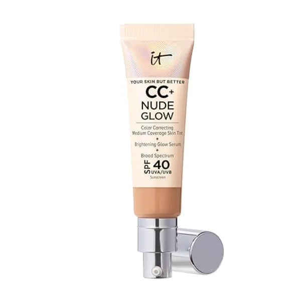 IT Cosmetics CC+ Nude Glow Medium Coverage Foundation with SPF 40 & Brightening Glow Serum, Lightweight Skin Tint, 2% Niacinamide + Hyaluronic Acid, Up to 24H Hydration, Normal/Dry Skin 1.08 fl oz