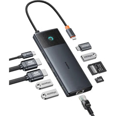 Baseus Laptop Docking Station Dual Monitor 4K 120Hz, USB-C Hub with 2 HDMI, 1000Mbps LAN, Max 85W PD, 3 USB, SD Card Reader