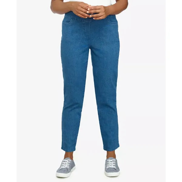 Alfred Dunner Petite Mid-Rise Pull On Straight Leg Denim Pants, Petite & Petite Short