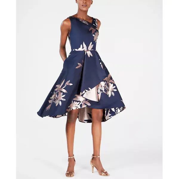 Adrianna Papell Jacquard Fit and Flare Dress for Elegant and Timeless Style, Navy/Blush
