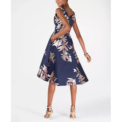 Adrianna Papell Jacquard Fit and Flare Dress for Elegant and Timeless Style, Navy/Blush