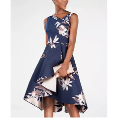 Adrianna Papell Jacquard Fit and Flare Dress for Elegant and Timeless Style, Navy/Blush