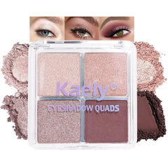Kaely Powder Eyeshadow Quad, Pink Chocolate Matte Shimmer Eyeshadow Palette Makeup, Neutral Eye Shadow Palette for Older Women Pigmented Waterproof, sombras para ojos, Blendable, Cruelty-free