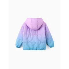 PATPAT Disney Princess Toddler Girl 2pcs Cindere/Belle/Ariel Heart/Dots/Gradient Print Hooded Puffer Jacket Coat With Storage Bag Ombre