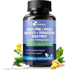 Femmetra Ultra Probiotics for Women Men 5 in 1 Bloat & Gas Support, 200 Billion CFU 36 Strains Probiotic with Herbals, Digestive Enzymes, Prebiotics, Postbiotics for Gut, Digestive & Immune Support Vegan