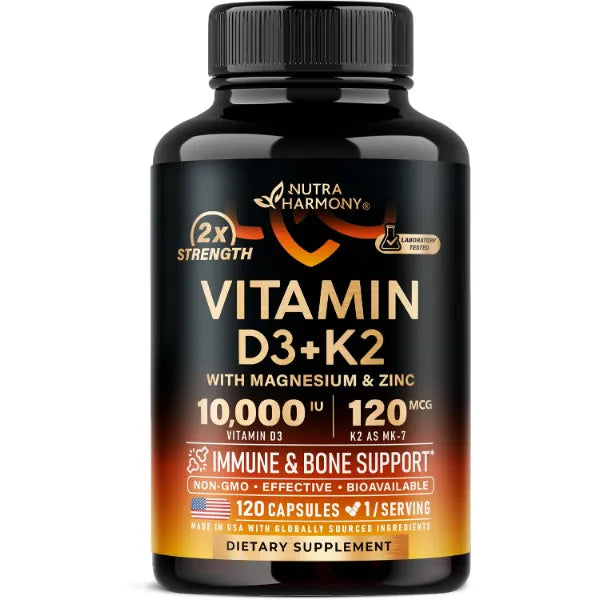 NUTRAHARMONY Vitamin D3 K2 Vitamin D3 10000 iu & K2 as MK 7 120 mcg Complex