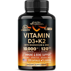 NUTRAHARMONY Vitamin D3 K2 Vitamin D3 10000 iu & K2 as MK 7 120 mcg Complex