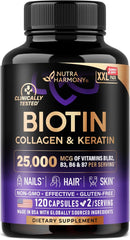 NUTRAHARMONY Biotin, Collagen & Keratin + Full B Complex Hair Growth Support