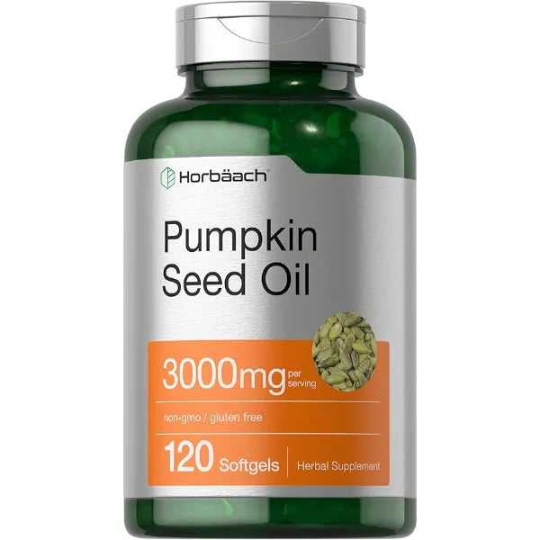 Horbäach Pumpkin Seed Oil 3000mg 120 Softgel Capsules Cold Pressed Dietary Supplement Non GMO and Gluten Free Formula