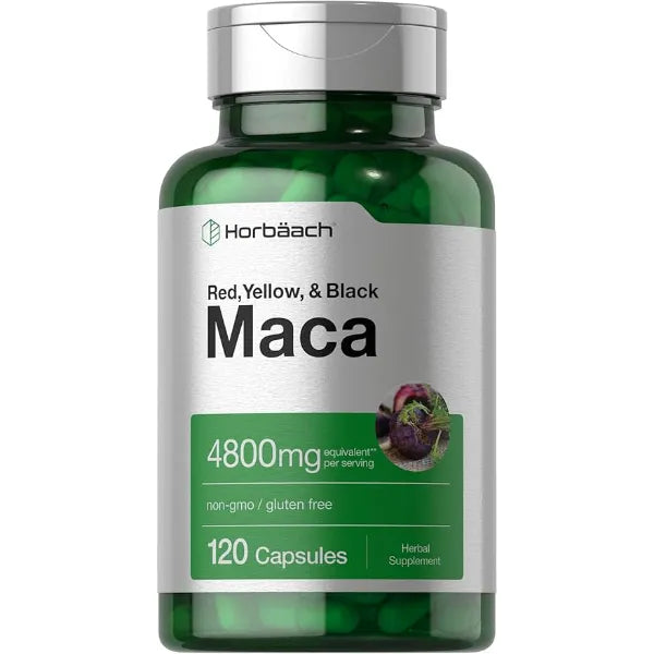 Horbäach Maca Root Capsules for Men and Women 120 Pills High Potency Extract Non GMO and Gluten Free Formula