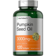 Horbäach Pumpkin Seed Oil 3000mg 120 Softgel Capsules Cold Pressed Dietary Supplement Non GMO and Gluten Free Formula