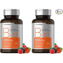 Horbäach B12 Vitamin 5000 mcg 120 Fast Dissolve Tablets Sublingual Methylcobalamin Vegetarian, Non GMO & Gluten Free Supplement