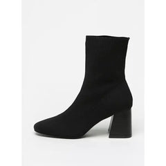 MAX FASHION Solid Slip-On Boots with Block Heels-Black