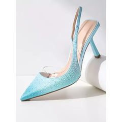 MAX FASHION Embellished Back Strap Slip-On Sandals with Stiletto Heels-Blue