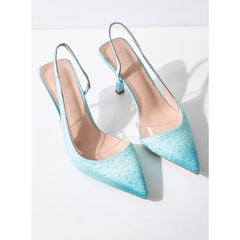 MAX FASHION Embellished Back Strap Slip-On Sandals with Stiletto Heels-Blue