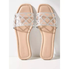 MAX FASHION Embellished Slip-On Flat Sandal-Cream