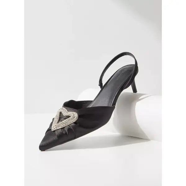 MAX FASHION Embellished Slingback Pumps with Stiletto Heels-Black