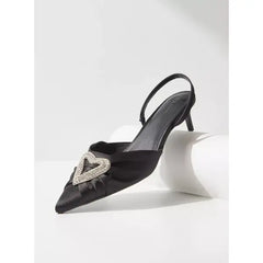 MAX FASHION Embellished Slingback Pumps with Stiletto Heels-Black
