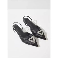 MAX FASHION Embellished Slingback Pumps with Stiletto Heels-Black