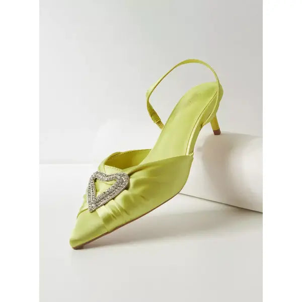 MAX FASHION Embellished Slingback Pumps with Stiletto Heels-Green
