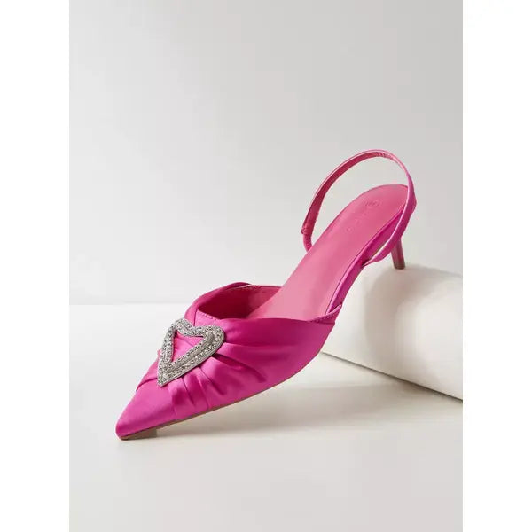 MAX FASHION Embellished Slingback Pumps with Stiletto Heels-Pink