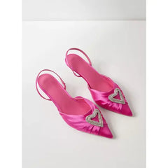 MAX FASHION Embellished Slingback Pumps with Stiletto Heels-Pink