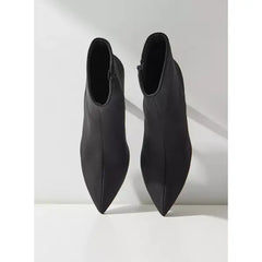 MAX FASHION Plain Pointed Toe Ankle Boots with Stiletto Heels and Zip Closure-Black