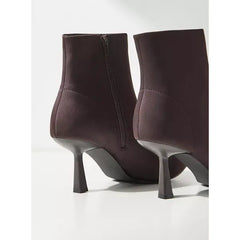 MAX FASHION Plain Pointed Toe Ankle Boots with Stiletto Heels and Zip Closure-Brown