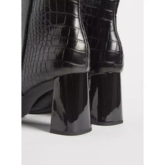 MAX FASHION Textured Ankle Boots with Block Heels-Black