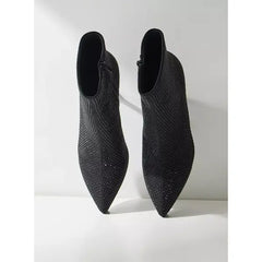 MAX FASHION Embellished Ankle Boots with Stiletto Heels-Black