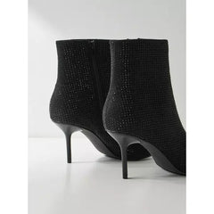 MAX FASHION Embellished Ankle Boots with Stiletto Heels-Black