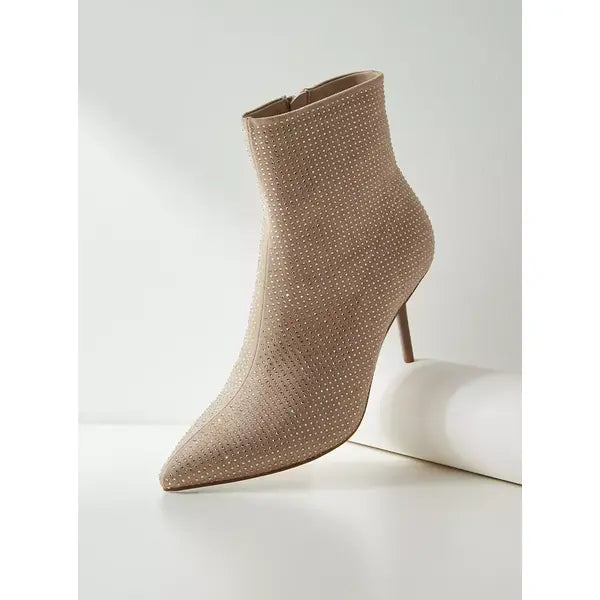 MAX FASHION Embellished Ankle Boots with Stiletto Heels-Gold