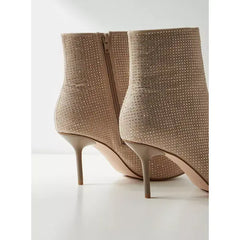 MAX FASHION Embellished Ankle Boots with Stiletto Heels-Gold