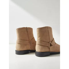 MAX FASHION Solid Ankle Boots with Zip Closure-Brown