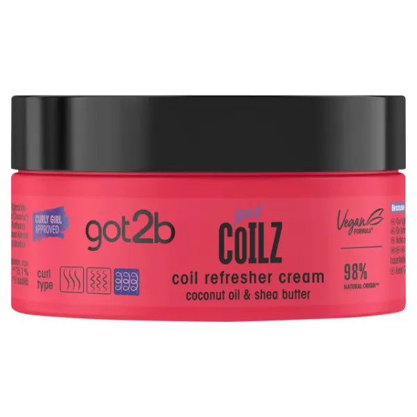 Got2B Vegan, Curl and Coil Refresher Hair Cream, Infused with Coconut Oil, Castor Oil, Argan Oil and Shea Butter, Curl Enhancing, 200ml