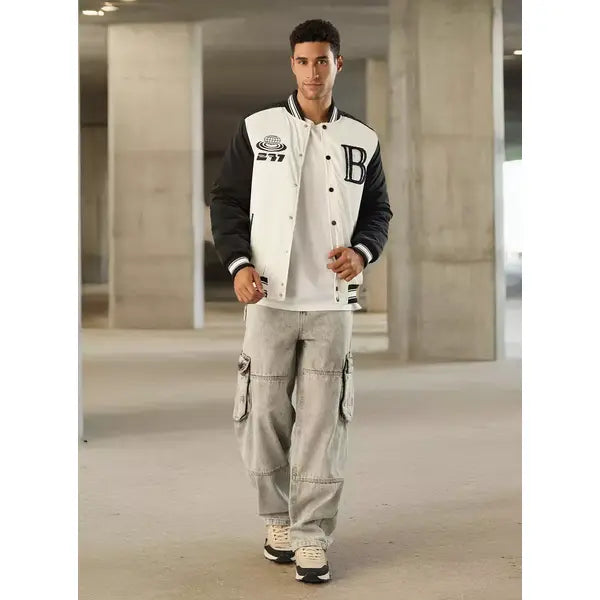 Applique Detail Bomber Jacket - White