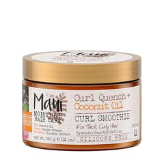 Maui Moisture Curl Quench + Coconut Oil Hydrating Curl Cream Smoothie, Curly Hair Styling Cream with Coconut Oil & Papaya Butter Helps Tame Frizz & Enhance Softness, Silicone Free