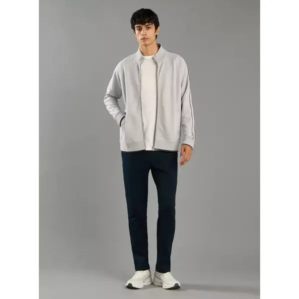 Plain Jacket with Piping Detail - Gray