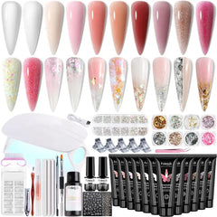Fcozpjk Poly Extension Gel Nail Kit with Slip Solution Dual Nail Form Brush Clear White Nide Pink Poly Nail Gel with Clips for Poly Gel Brush Pen Starter Kit for Home Manicure Set