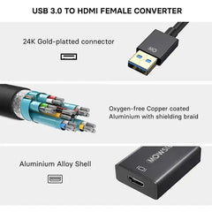 Mowsil Cable USB 3.0 To HDMI Adapter, 1080P 60HZ HD Audio Video Converter Cable