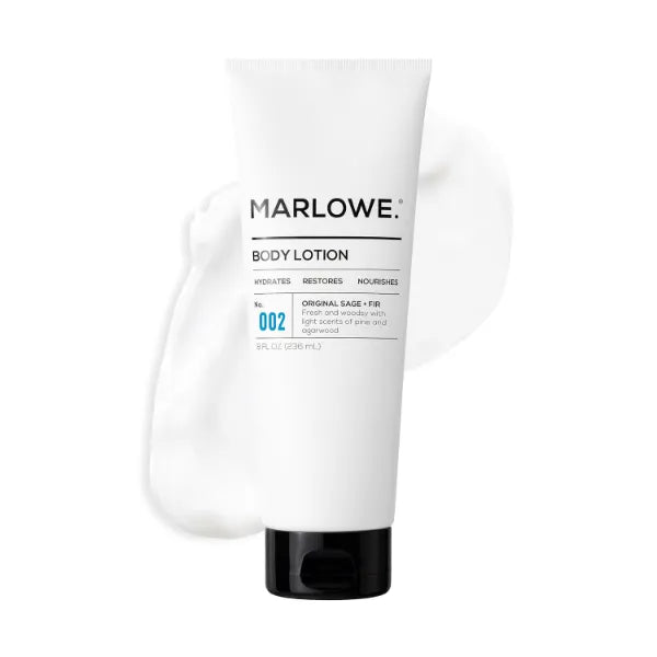 MARLOWE. No. 002 Men’s Body Lotion, Hydrating Aloe Vera Moisturizer for Dry Skin, Lightweight & Non-Oily Formula with Sage & Fir Scent, Holiday Gift, Stocking Stuffer for Men, 8 fl oz