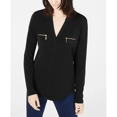 Women's Zip-Pocket Blouse, Created for Macy's-Black