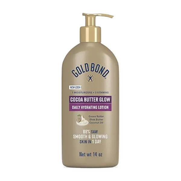 Gold Bond Cocoa Butter Glow Daily Hydrating Lotion with Shea Butter, Cocoa Butter & Coconut Oil, Exfoliating Moisturizer for Dry Skin