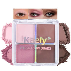 Kaely Powder Eyeshadow Quad, Pink Chocolate Matte Shimmer Eyeshadow Palette Makeup, Neutral Eye Shadow Palette for Older Women Pigmented Waterproof, sombras para ojos, Blendable, Cruelty-free