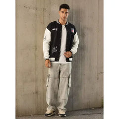 NFL Patriots Print Oversized Fit Bomber Jacket - Black