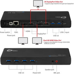 SIIG Dual 4K 60Hz USB-C Docking Station - Thunderbolt 3 Compatible, Single 5K Output, 2 HDMI, 2 DisplayPort, 6 USB 3.0, Gigabit Ethernet for Windows & Mac